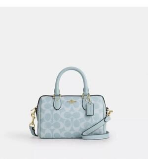 B2-15 Coach Mini Rowan Crossbody Bag In Signature Canvas/Gold/Light Blue CEY63